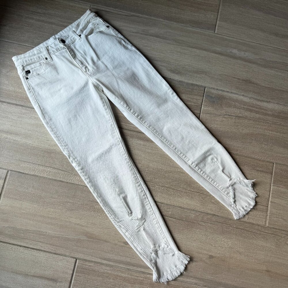 KanCan White Distressed Frayed Hem Skinny Jeans - Women's 9/28